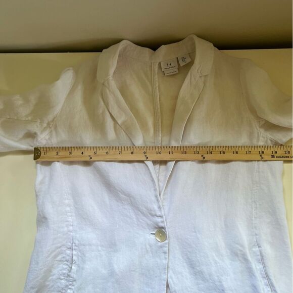 Halston 100% Linen Blazer Jacket White Roll Tab Size Medium Coastal Minimalist - Picture 6 of 8